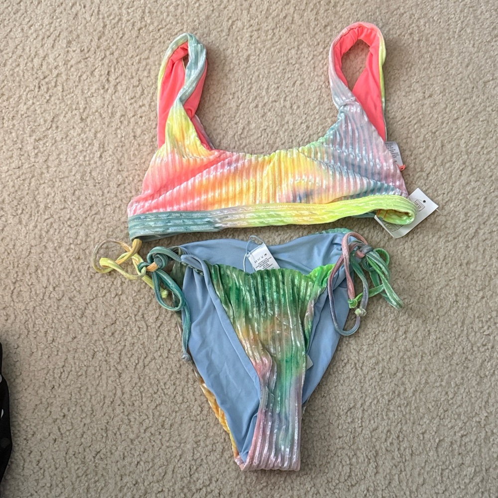 Dippin' Daisy's Ribbed Tie-Dye Bikini — Pink, Yellow, Green, Blue